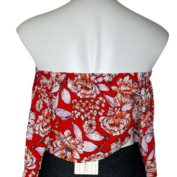 Native Rose Orange Floral Flutter Sleeve Crop Top Boho NWT 6 - Picture 3 of 6